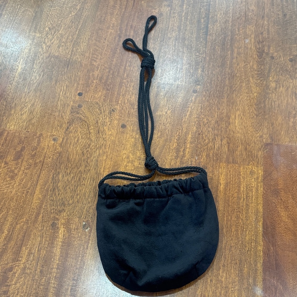 Vintage Black Suede Drawstring shoulder Bag Pouch